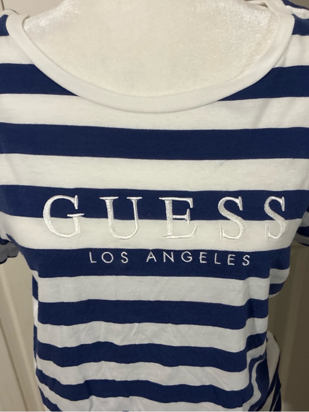 Guess Navy and White Striped Short-Sleeve Tee